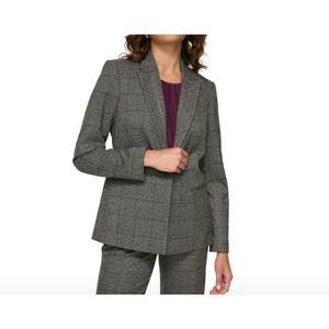 Calvin Klein Petite Menswear One-Button Blazer - Charcoal Multi SIze 8P NWT